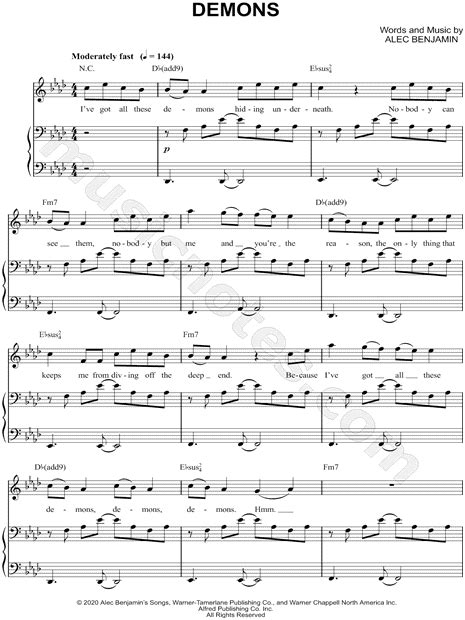 Alec Benjamin "Demons" Sheet Music in F Minor (transposable) - Download & Print | Sheet music ...