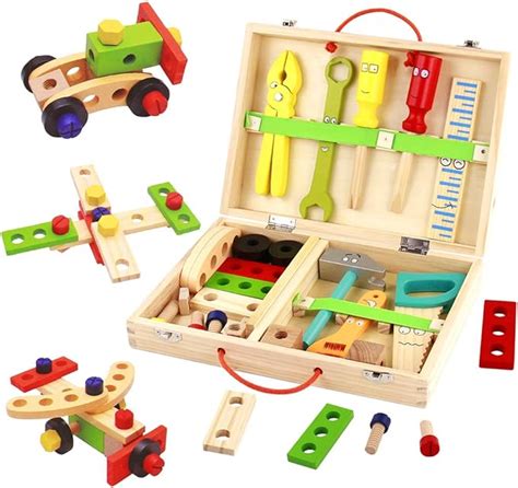 Wooden Toys Kids Tools Box Set-Wooden Builders Set Role Play Construction Toys for Kids,Children ...