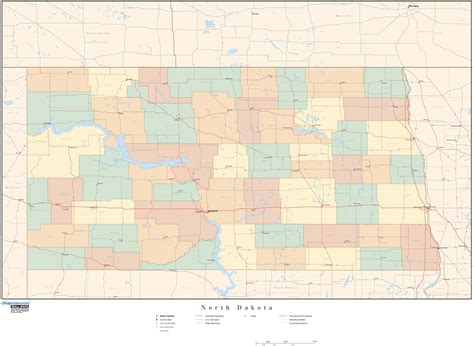 North Dakota Wall Map with Counties by Map Resources - MapSales