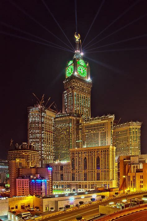 Makkah Royal Clock Tower at Mecca, Saudi Arabia - by night ...