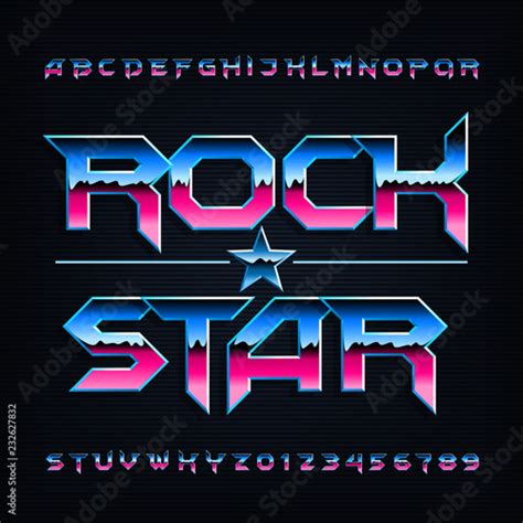 Rock star alphabet font. Metallic beveled letters and numbers. Stock vector typescript for your ...