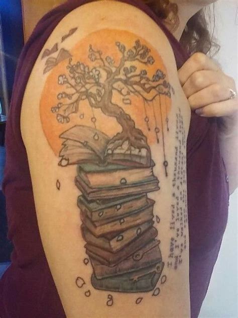 starting point for my idea. less books bigger tree add in other things. Book Tattoo, Tree Tattoo ...