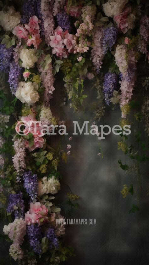 Hanging Wisteria and Wildflowers Studio Digital Backdrop - Room of Flowers Digital Background JPG