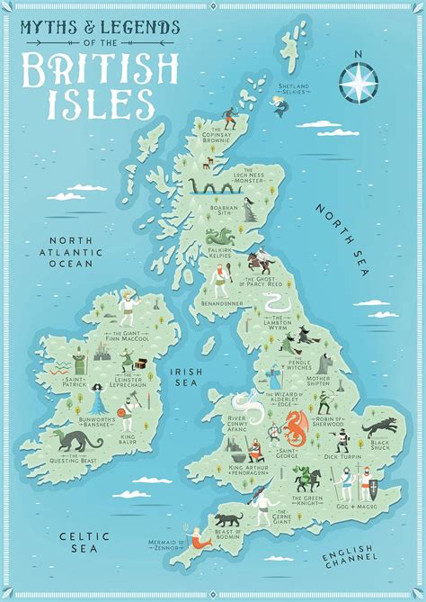 British Isles Map Myths and Legends of the British Isles | Etsy | British isles map, Map of ...