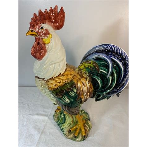 Large Vintage Italian Polychrome Ceramic Rooster | Chairish