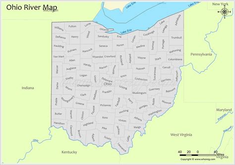 Ohio River Map, Rivers & Lakes in Ohio (PDF) - Whereig.com