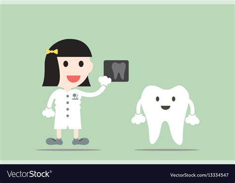 Tooth cartoon female dentist hold dental x-ray Vector Image