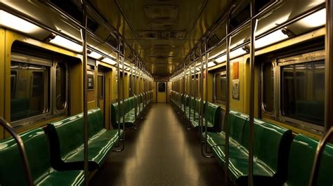 Premium AI Image | Interior of a train with yellow seats and green ...