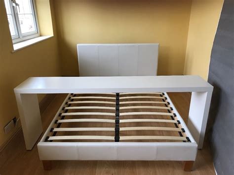 Ikea Malm White Double Bed + Over bed table Table Length = 75" Table Height = 29" Good Condit ...