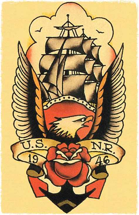 USNR NAVY 1946 Mast Ship Sailor Jerry Traditional Tattoo style Flash ...