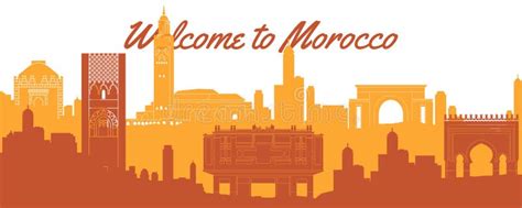 Morocco Famous Landmarks by Silhouette Style Stock Vector - Illustration of cathedral, design ...