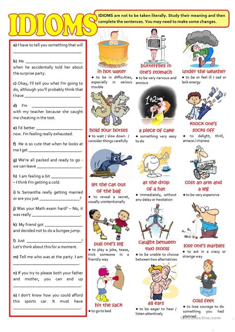 Idioms Worksheets Kids