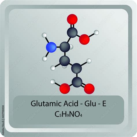 Glutamic acid - Glu - E - Amino Acid chemical structure. Molecular formula ball and stick model ...