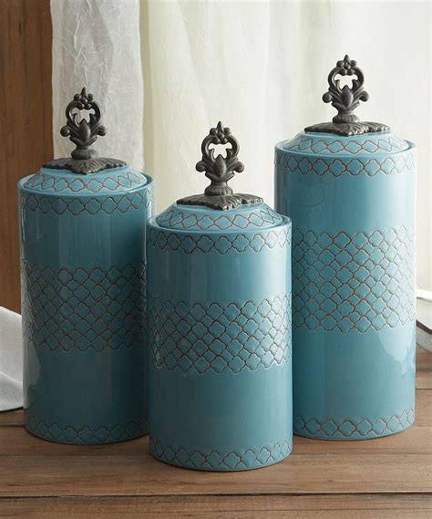 Blue Antiqued Canister Set | Kitchen canisters, Kitchen canister sets ...