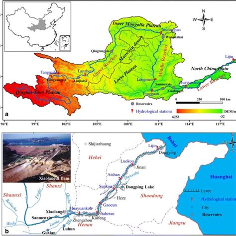 Maps of the Yellow River drainage basin: a overall basin and b detailed... | Download Scientific ...