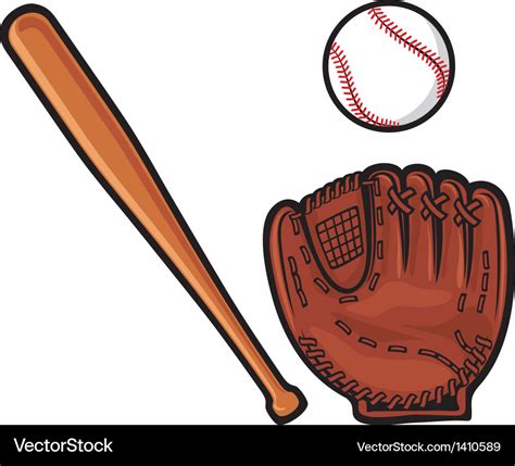 Baseball glove ball and bat Royalty Free Vector Image