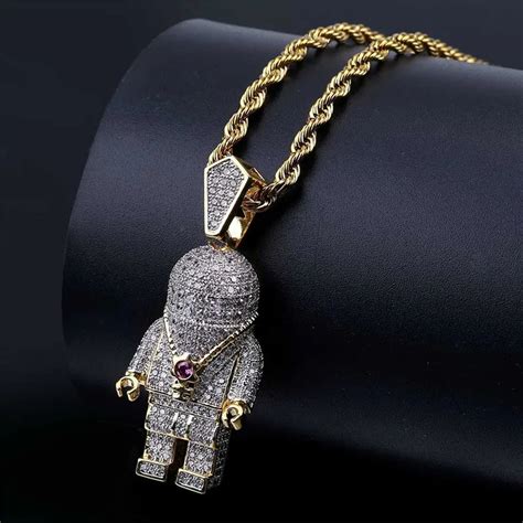 Hip Hop Jewelry Zircon Astronaut Iced Out Cool Mens Pendant Necklace ...