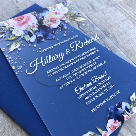 Acrylic Wedding Invitation Navy & Blush Pink Acrylic - Etsy UK | Acrylic wedding invitations ...