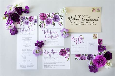 Vibrant Purple Floral Watercolor Wedding Invitations