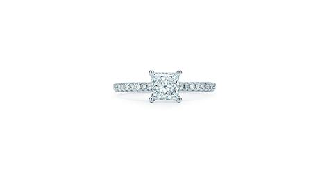 Tiffany Novo®: Princess Cut Engagement Ring with Pavé-set diamond Band in Platinum Engagement ...