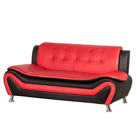 Kingway Furniture Gilan Faux Leather Living Room Sofa - Black/Red ...