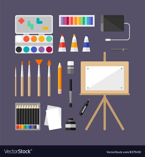 Set of art supplies art instruments for painting Vector Image