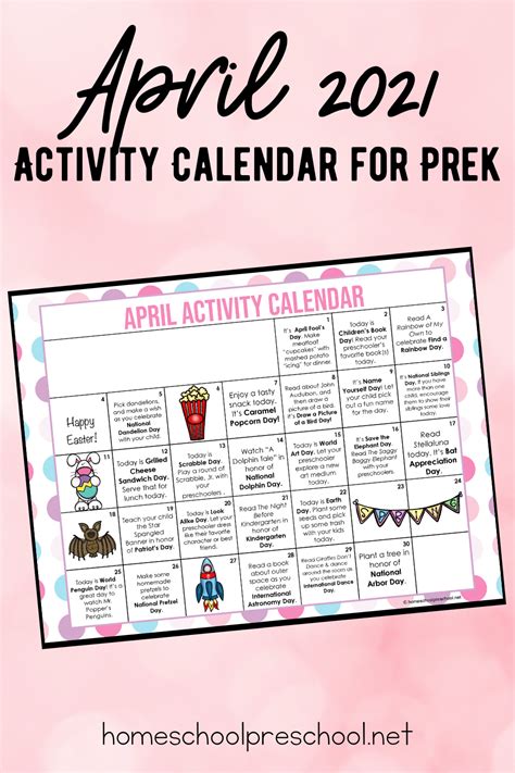 What a fun preschool activity calendar for April! Celebrate special ...