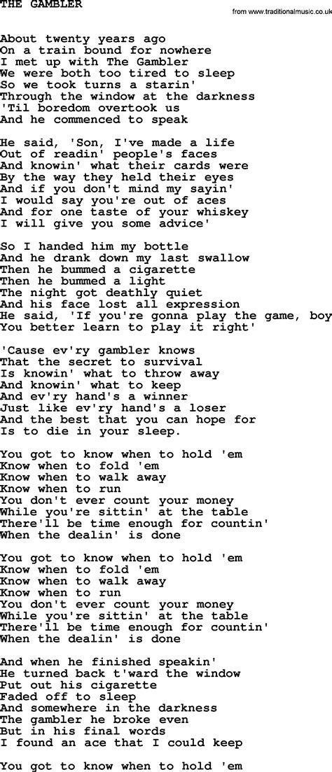 Johnny Cash song: The Gambler, lyrics