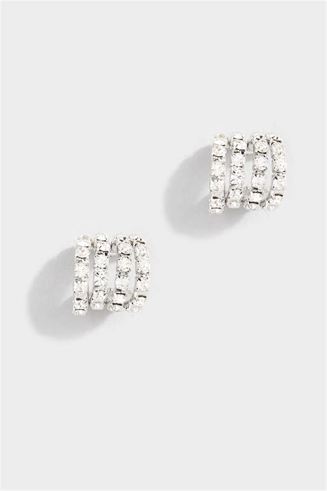 Silver Diamante Double Hoop Earrings | Long Tall Sally