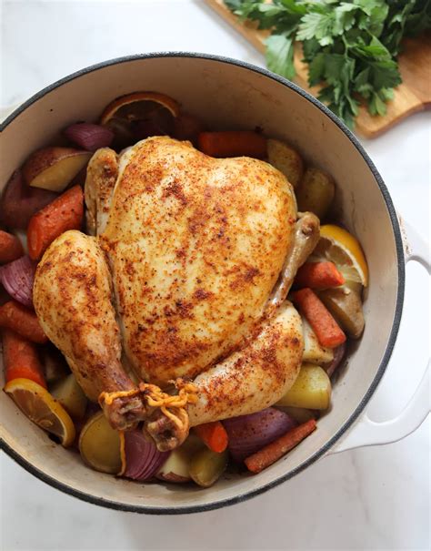 Simple Dutch Oven Roasted Chicken - Whole30 - Cook At Home Mom