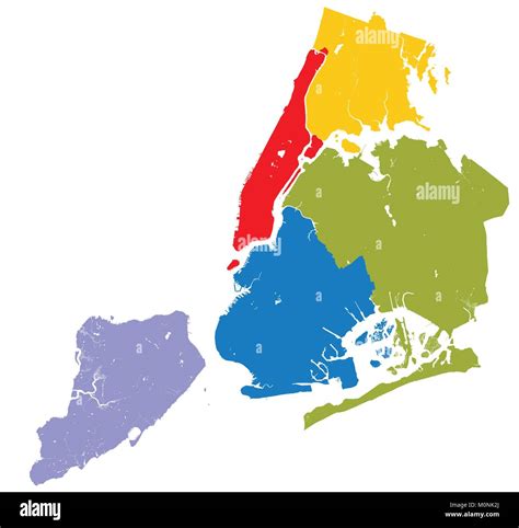 High resolution outline map of New York City with NYC boroughs. Each boroughs placed on a ...