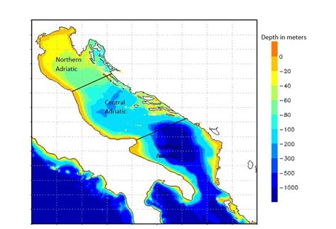 Bottom topography and division of the Adriatic Sea (Oceanlab, 2017;... | Download Scientific Diagram