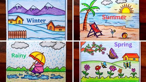 Four Seasons Drawing | Type of Seasons Drawing for kids Easy steps ...