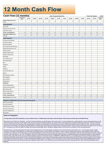 12 Month Cash Flow Statement Template