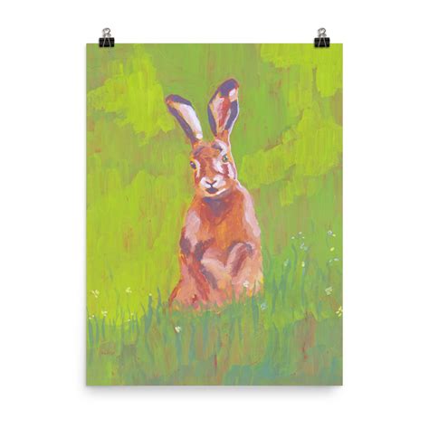 Red Rabbit in Green Grass Poster - Art by Tina Lewis