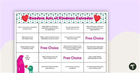 Random Acts of Kindness Calendar | Teach Starter