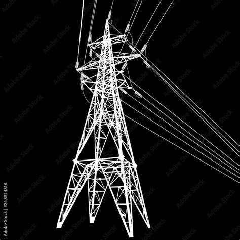 Silhouette of high voltage power lines on black background illustration Stock Vector | Adobe Stock