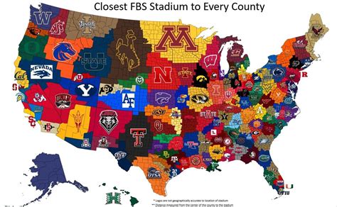 Closest FBS School to Each County (Full Map) : r/CFB