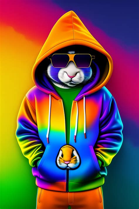 Lexica - A stuffed rabbit wearing a colorful hoodie and sunglasses, hip ...