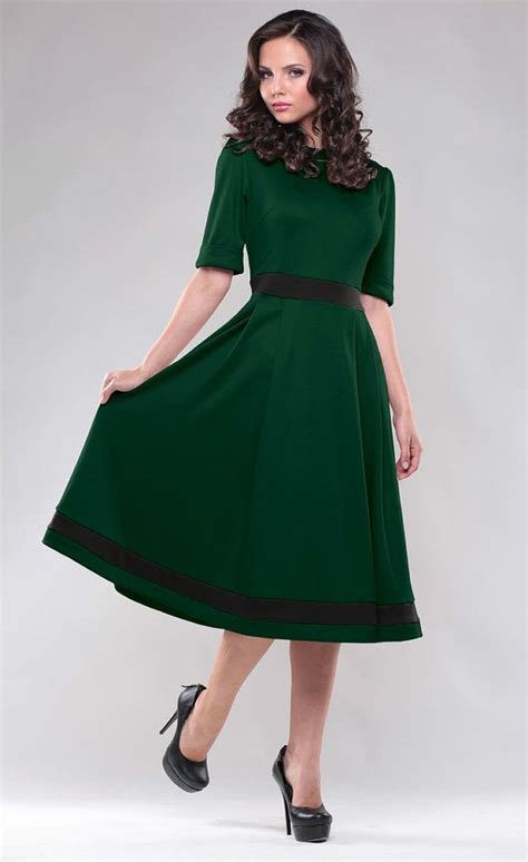 Contrast dress. Cocktail dress. Jersey dress. Dark green dress. Dress for woman. dress casual ...