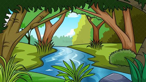 River In Jungle Background Cartoon Vector Clipart - FriendlyStock