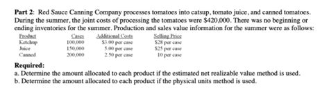 Part 2: Red Sauce Canning Company processes tomatoes into catsup ...