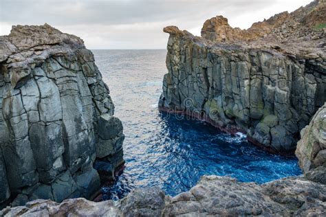 Cliffs in the Atlantic Ocean, Azores Islands, Terceira Stock Photo - Image of terceira, circle ...