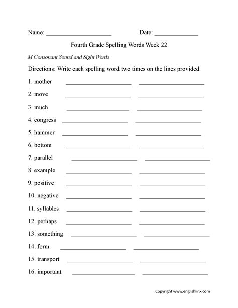 Spelling Worksheets | Fourth Grade Spelling Worksheets