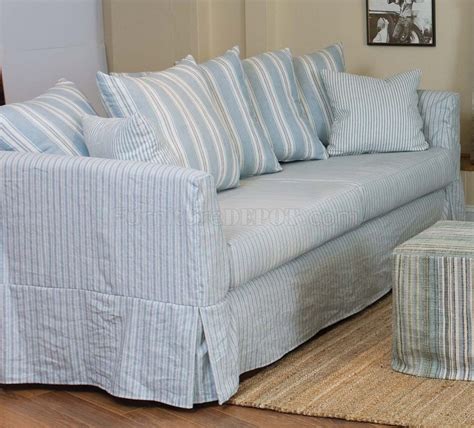 Blue & White Striped Fabric Classic Sofa & Oversize Chair