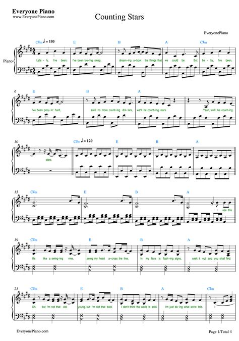 Counting Stars-OneRepublic Stave Preview 1 Clarinet Sheet Music, Violin Music, Piano Songs ...