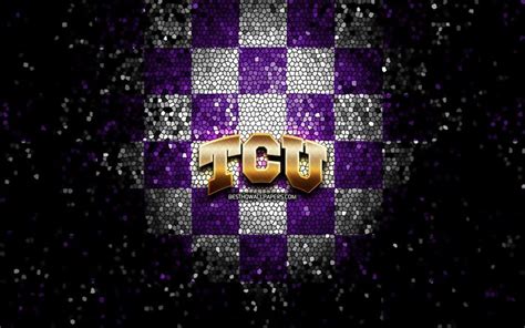 Download wallpapers TCU Horned Frogs, glitter logo, NCAA, violet white ...