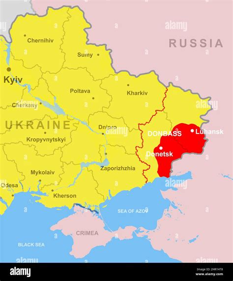 Ukraine and Donbass on Europe map. Historical borders of Donetsk and ...