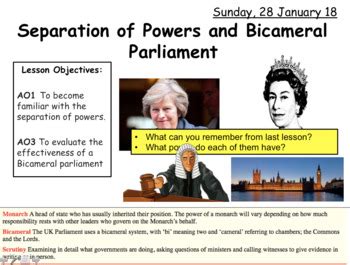 Separation of powers and bicameral: UK British Politics GCSE CITIZENSHIP 9-1