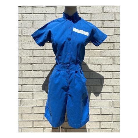 Vintage 1950s Blue Gym Uniform, Phys-ed Romper. Short Sleeved, Snap ...